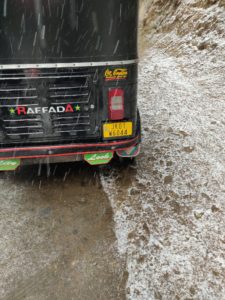Auto ride in snowfall