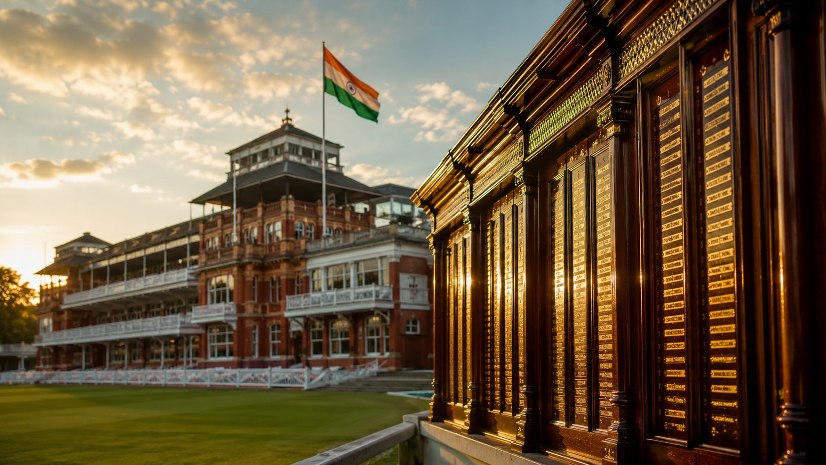 The honours board at Lord's cricket ground, marking India's historic first women's Test victory