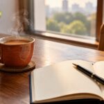 Man drinking tea alone at home, quiet morning light, reflective mood